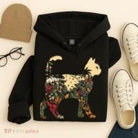Boho Cat Plants Nature Trees Wild Flowers Graphic Hoodie thumb 4