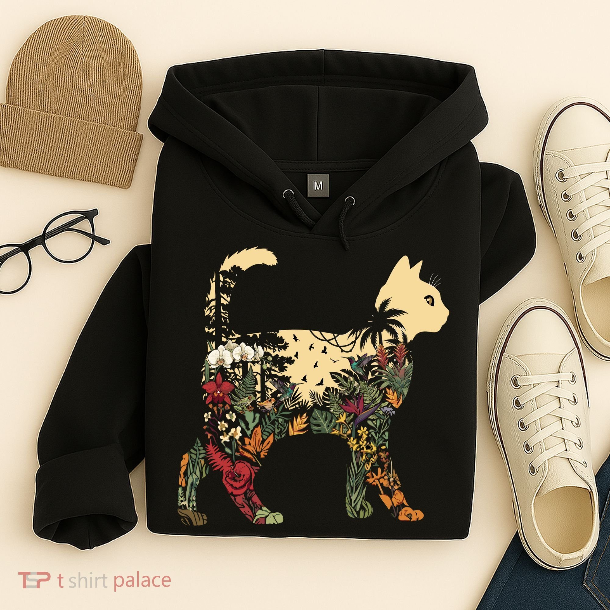 Boho Cat Plants Nature Trees Wild Flowers Graphic Hoodie