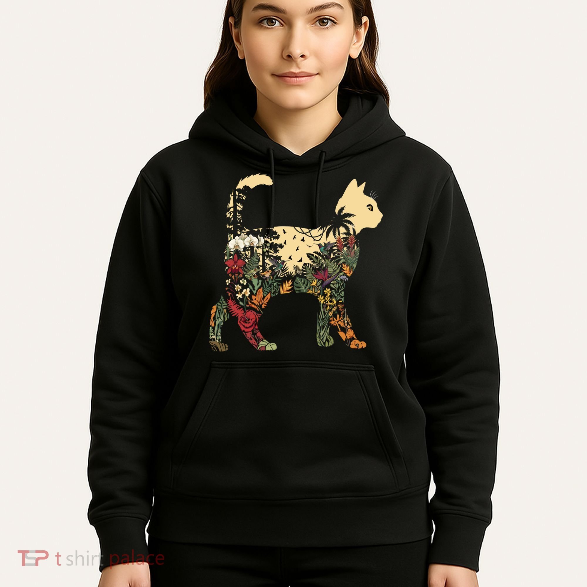 Boho Cat Plants Nature Trees Wild Flowers Graphic Hoodie