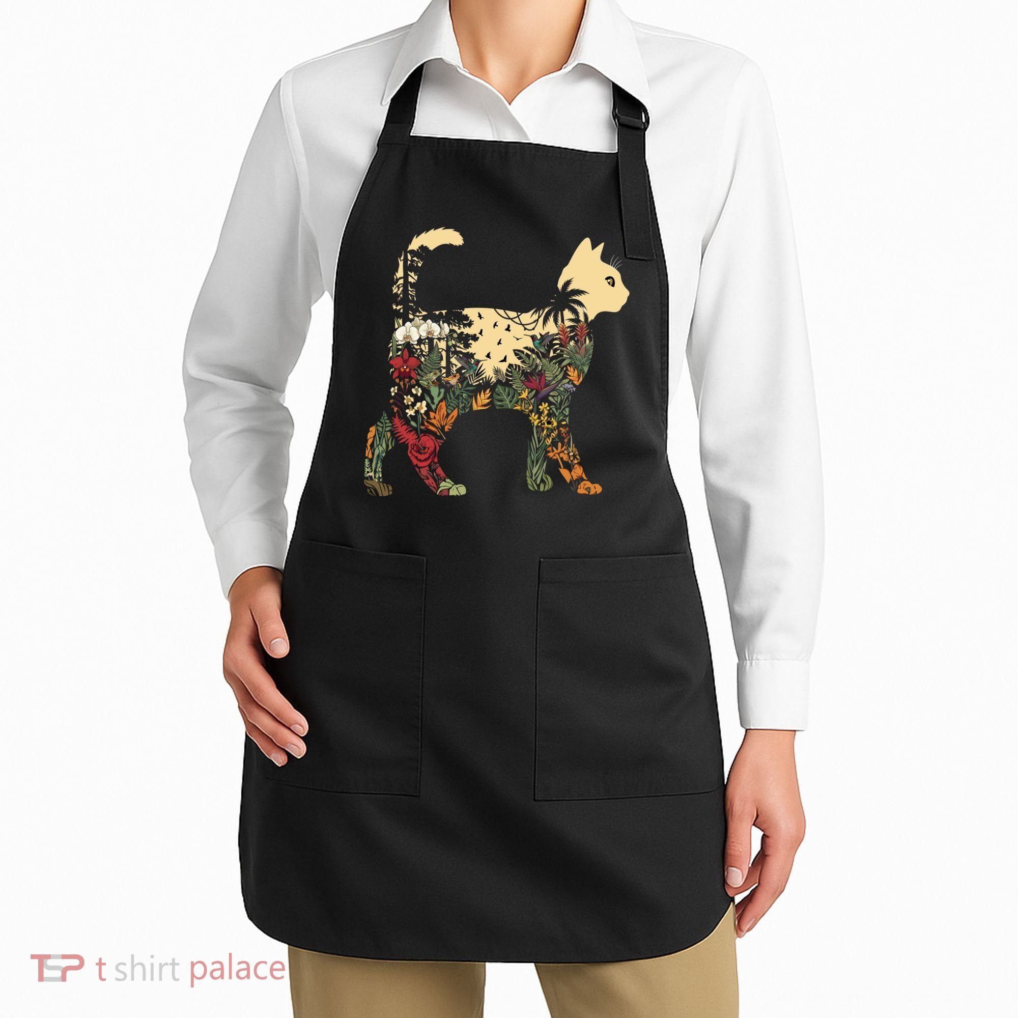 Boho Cat Plants Nature Trees Wild Flowers Graphic Apron