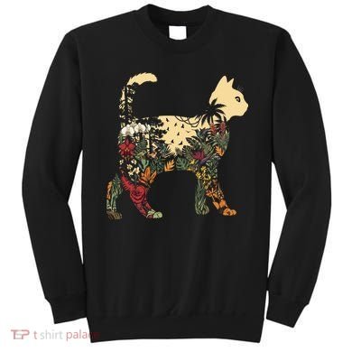 Boho Cat Plants Nature Trees Wild Flowers Graphic Sweatshirt
