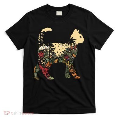 Boho Cat Plants Nature Trees Wild Flowers Graphic T-Shirt