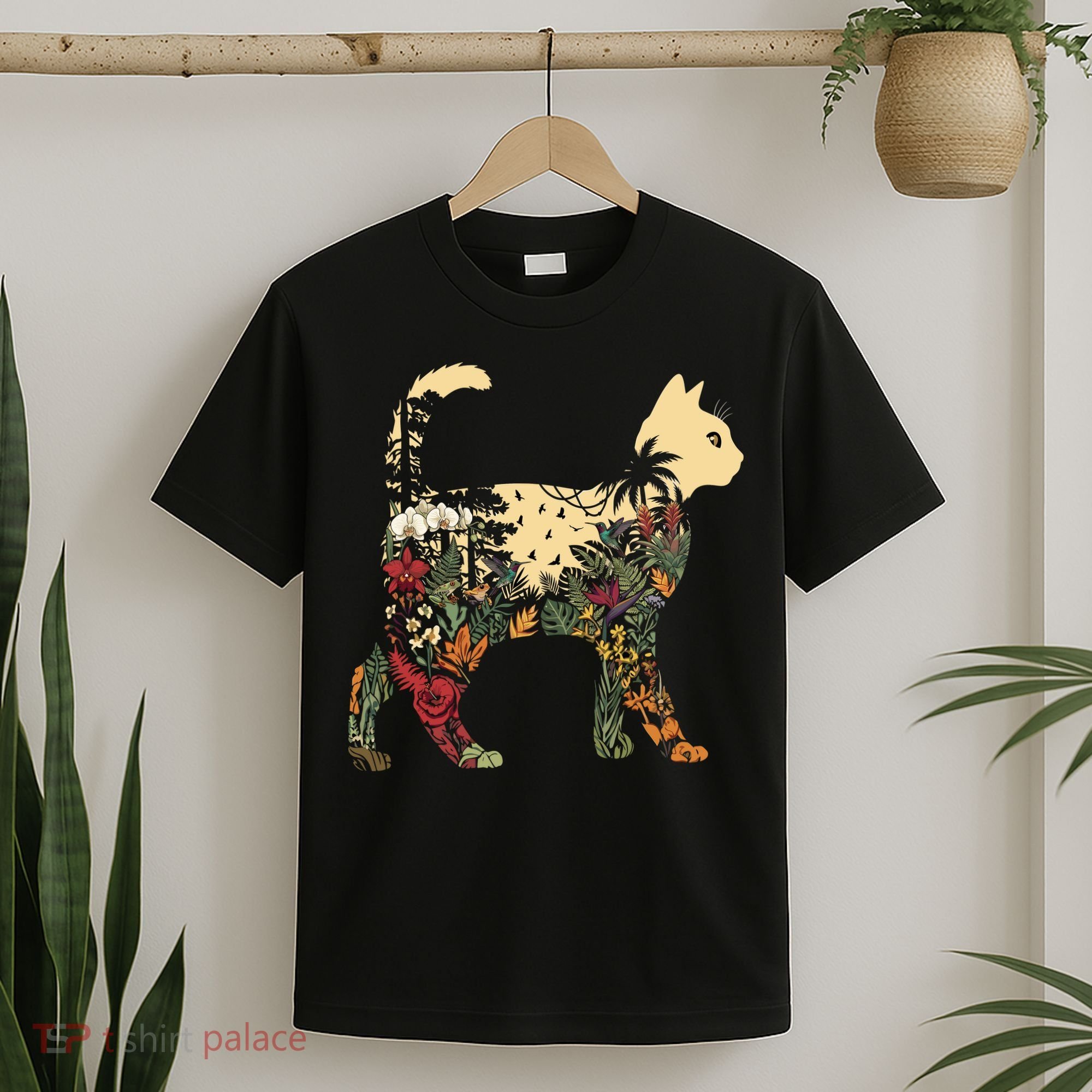 Boho Cat Plants Nature Trees Wild Flowers Graphic T-Shirt