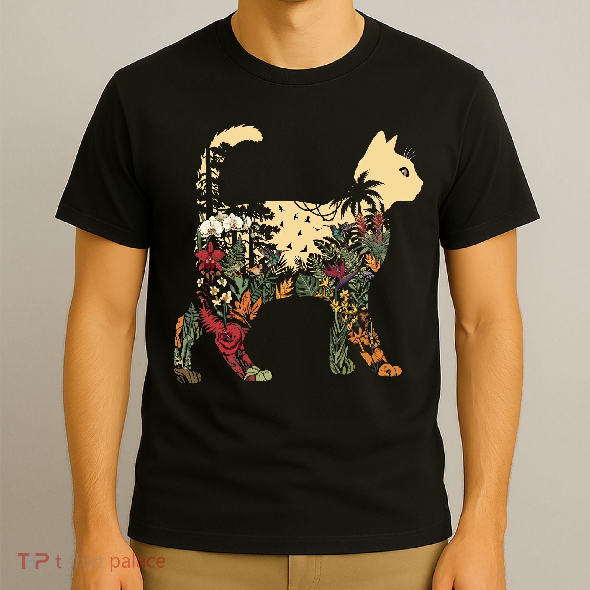 Boho Cat Plants Nature Trees Wild Flowers Graphic T-Shirt