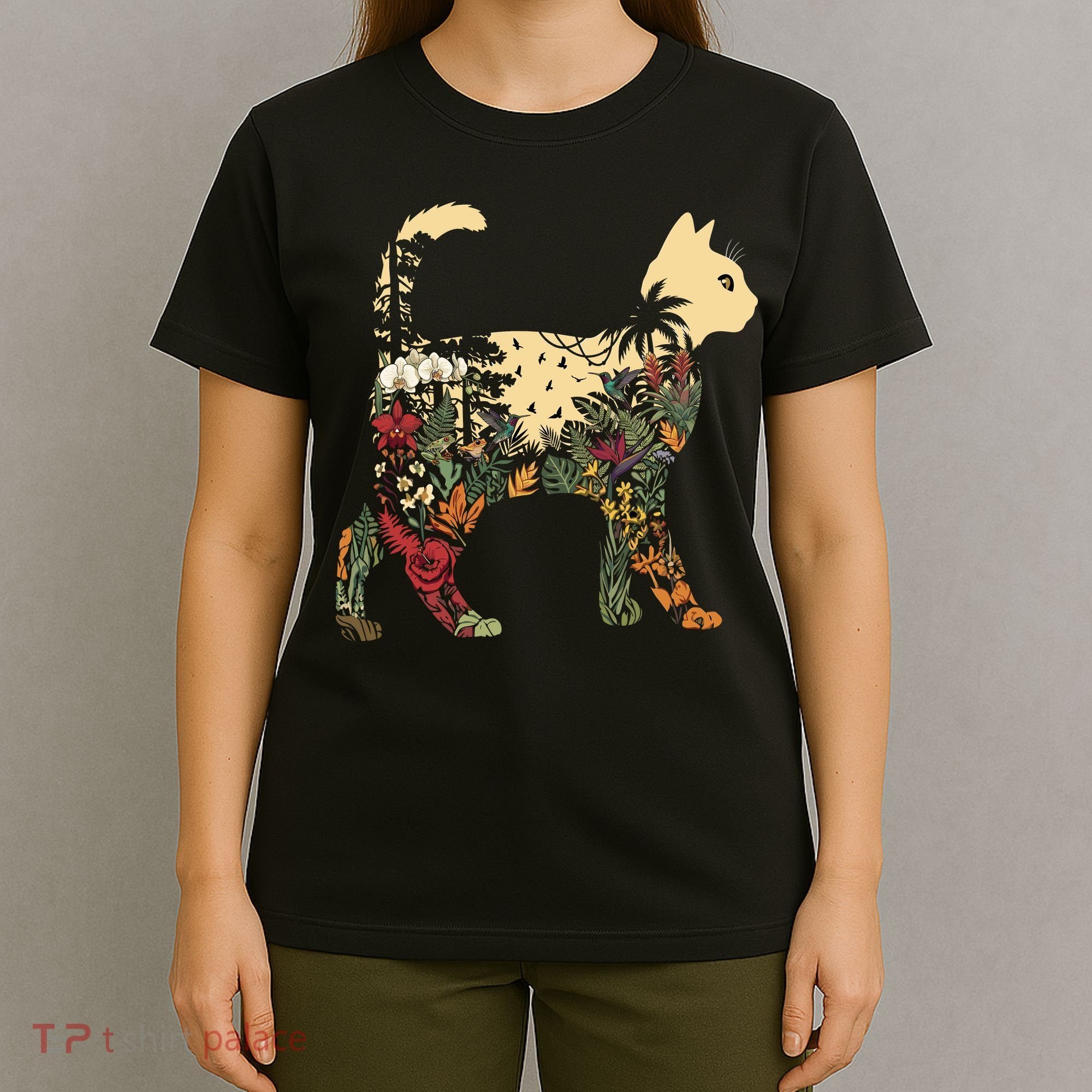 Boho Cat Plants Nature Trees Wild Flowers Graphic T-Shirt