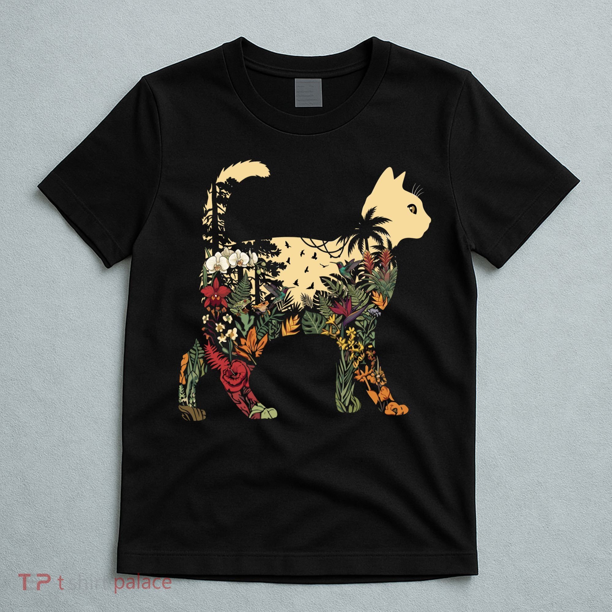 Boho Cat Plants Nature Trees Wild Flowers Graphic T-Shirt