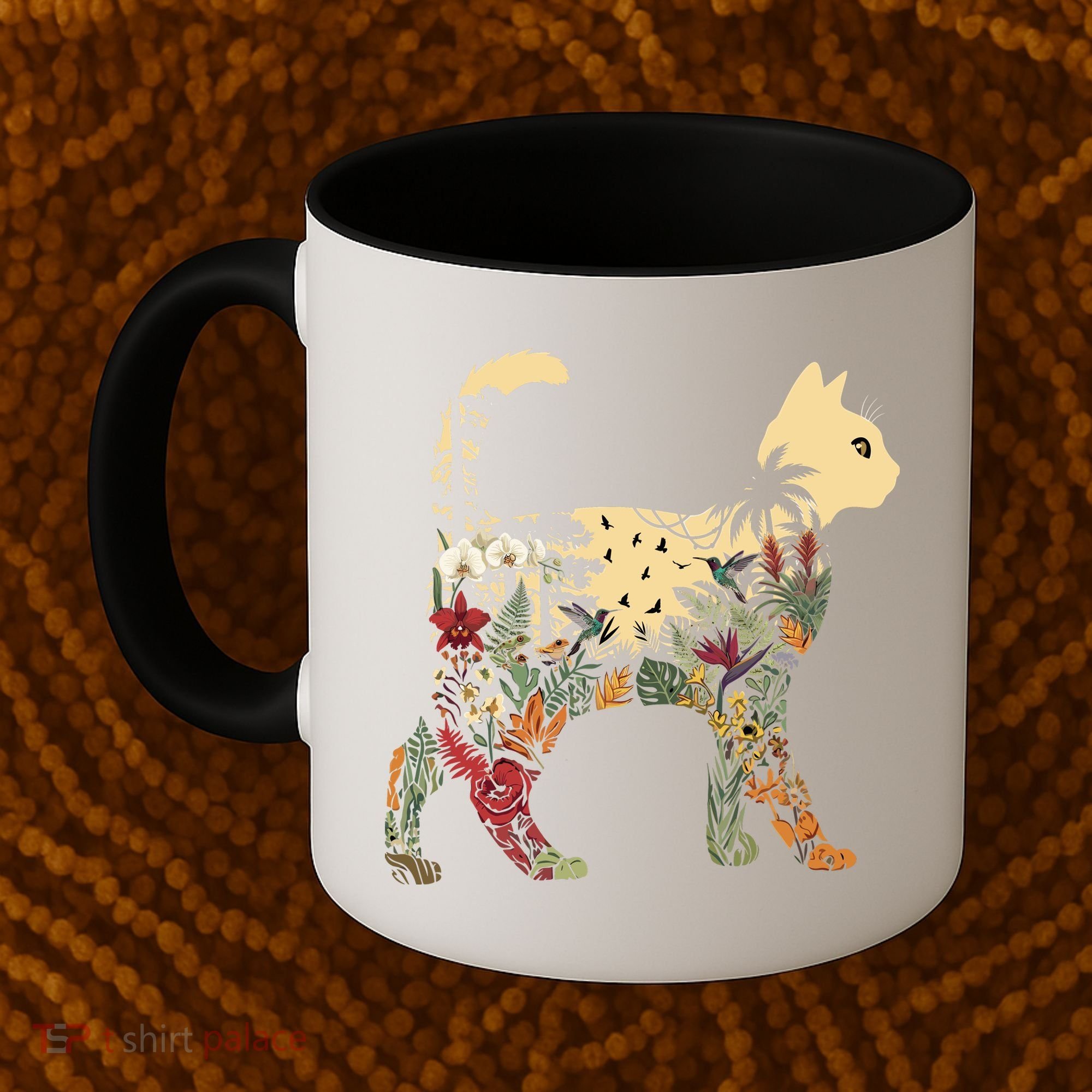 Boho Cat Plants Nature Trees Wild Flowers Graphic Coffee Mug