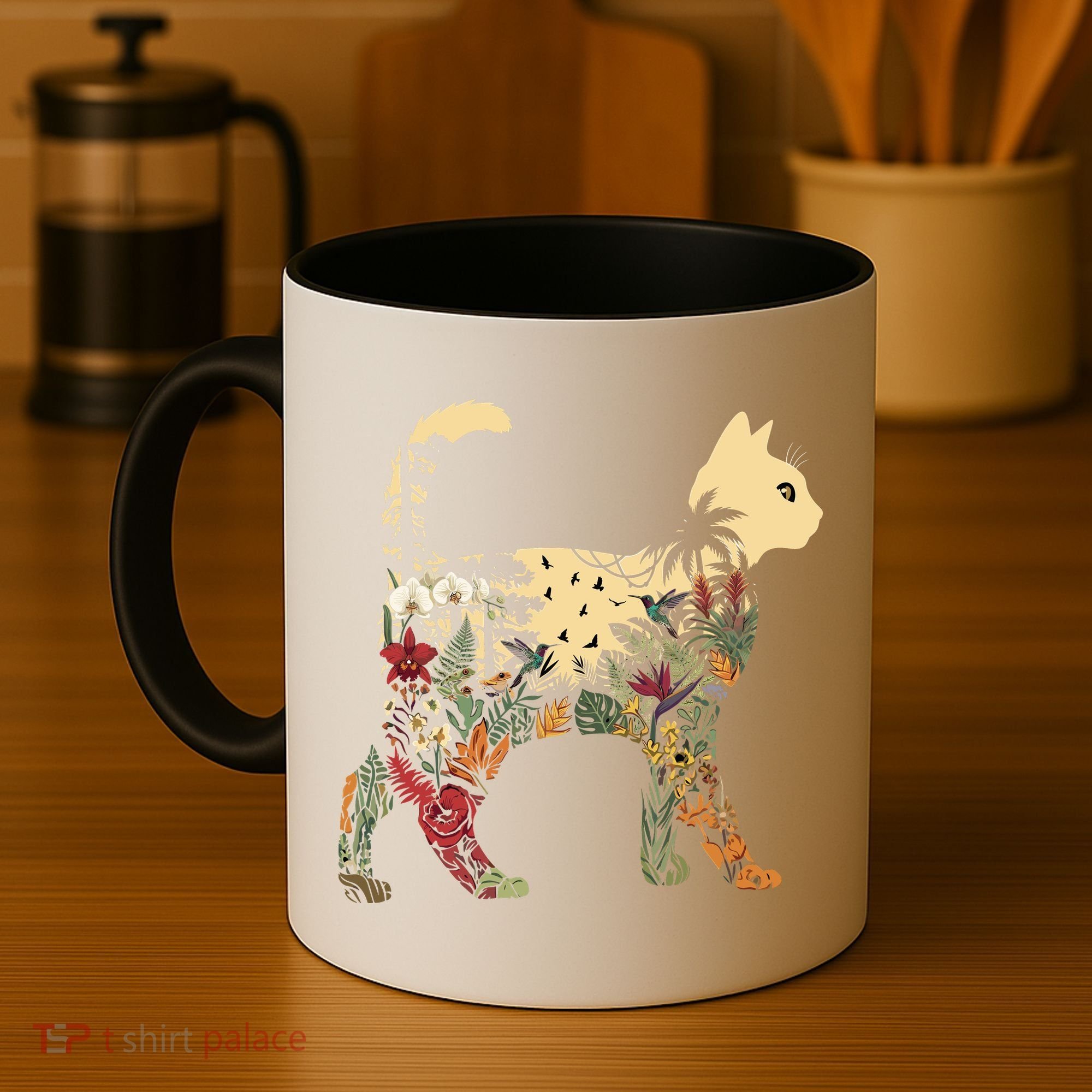 Boho Cat Plants Nature Trees Wild Flowers Graphic Coffee Mug