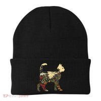 Boho Cat Plants Nature Trees Wild Flowers Graphic Beanie thumb 0