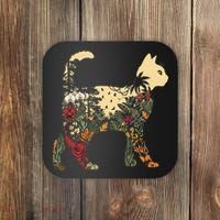 Boho Cat Plants Nature Trees Wild Flowers Graphic Coaster thumb 0