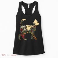 Boho Cat Plants Nature Trees Wild Flowers Graphic Women's Tank Top thumb 0