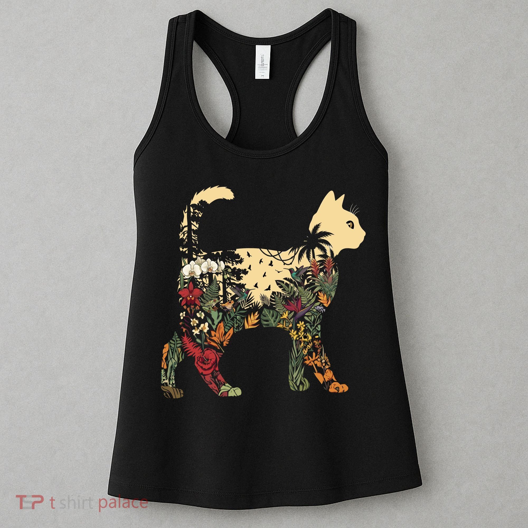 Boho Cat Plants Nature Trees Wild Flowers Graphic Women's Tank Top