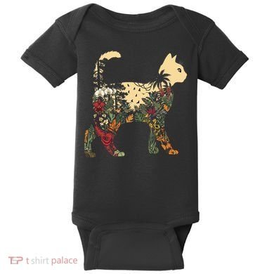 Boho Cat Plants Nature Trees Wild Flowers Graphic Baby Bodysuit