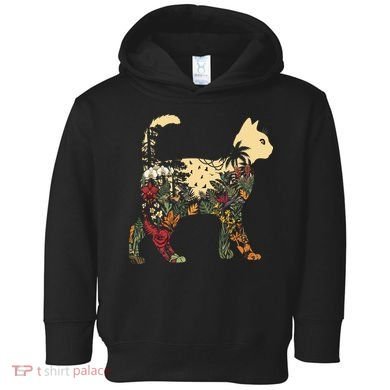 Boho Cat Plants Nature Trees Wild Flowers Graphic Toddler Hoodie