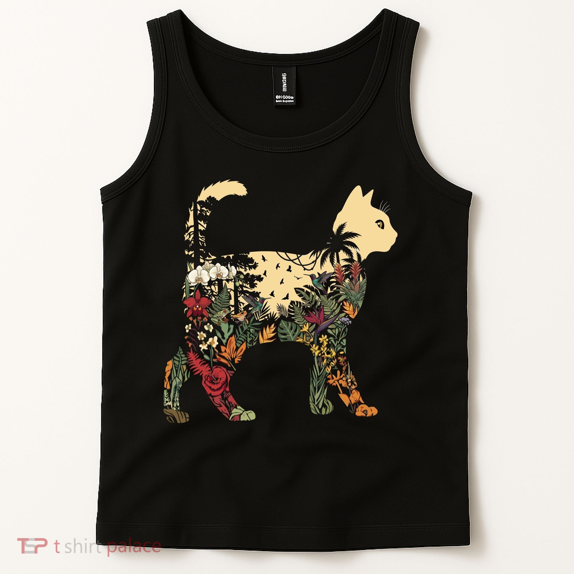 Boho Cat Plants Nature Trees Wild Flowers Graphic Tank Top