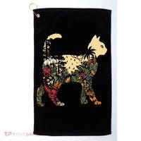 Boho Cat Plants Nature Trees Wild Flowers Graphic Golf Towel thumb 0