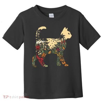 Boho Cat Plants Nature Trees Wild Flowers Graphic Toddler T-Shirt