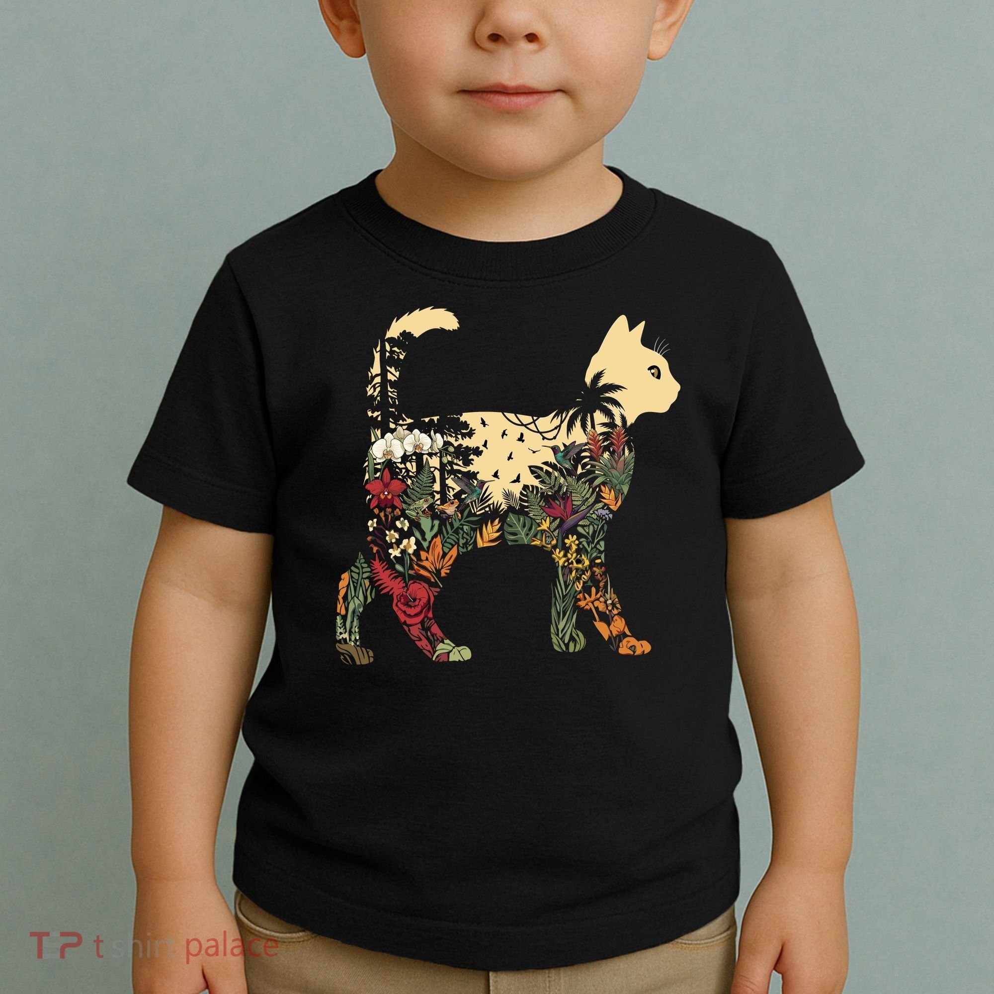 Boho Cat Plants Nature Trees Wild Flowers Graphic Toddler T-Shirt