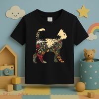 Boho Cat Plants Nature Trees Wild Flowers Graphic Toddler T-Shirt thumb 3