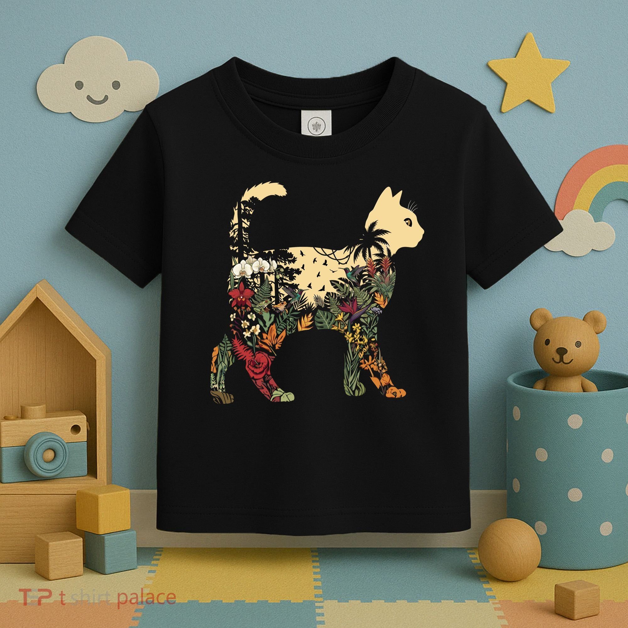 Boho Cat Plants Nature Trees Wild Flowers Graphic Toddler T-Shirt