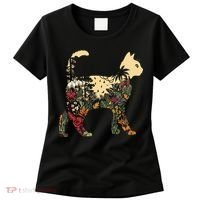 Boho Cat Plants Nature Trees Wild Flowers Graphic Women's T-Shirt thumb 0