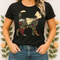 Boho Cat Plants Nature Trees Wild Flowers Graphic Women's T-Shirt thumb 2