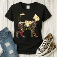 Boho Cat Plants Nature Trees Wild Flowers Graphic Women's T-Shirt thumb 3