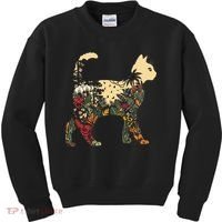 Boho Cat Plants Nature Trees Wild Flowers Graphic Kids Sweatshirt thumb 0
