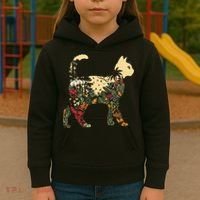 Boho Cat Plants Nature Trees Wild Flowers Graphic Kids Hoodie thumb 3
