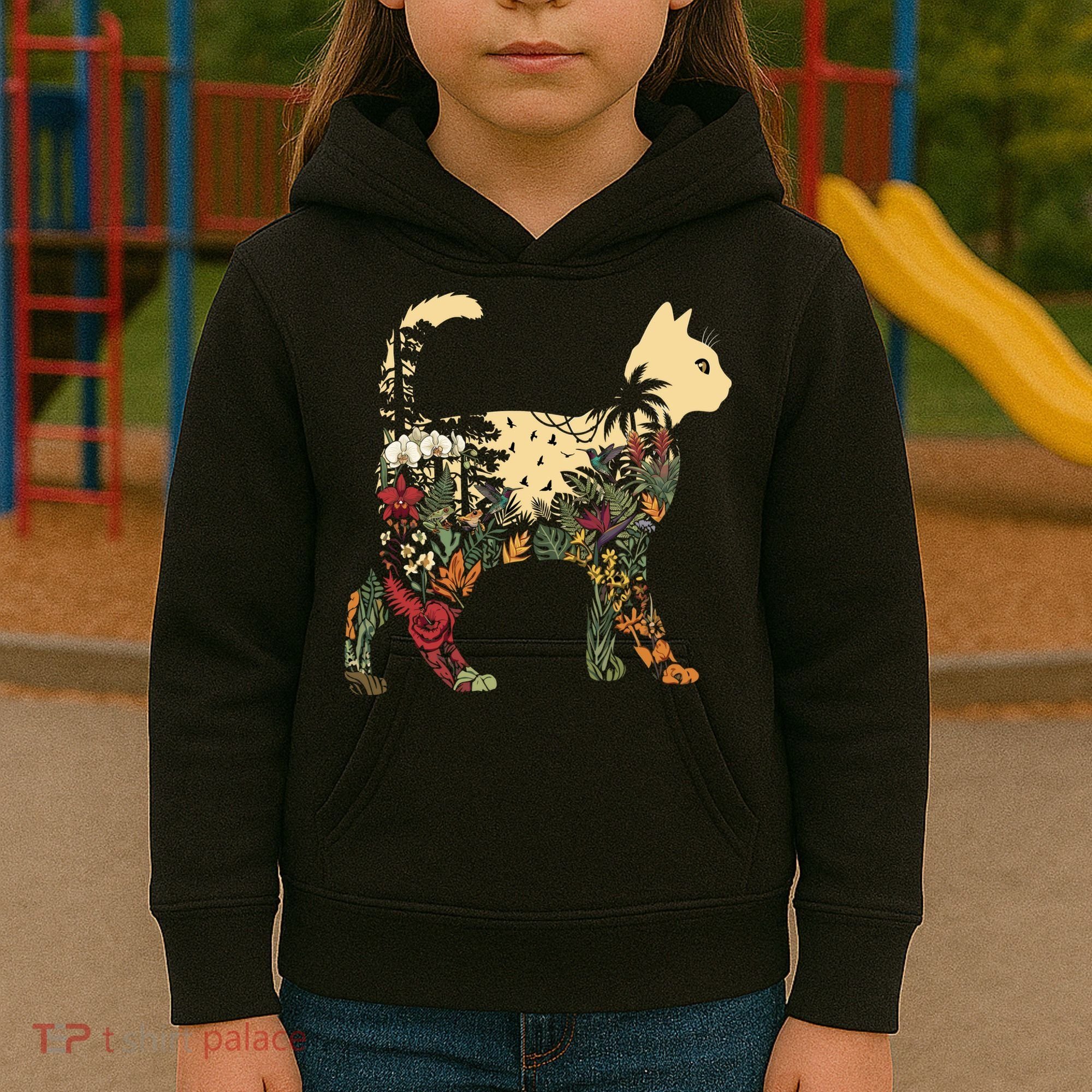 Boho Cat Plants Nature Trees Wild Flowers Graphic Kids Hoodie