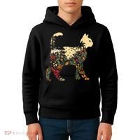 Boho Cat Plants Nature Trees Wild Flowers Graphic Kids Hoodie thumb 4