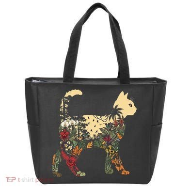 Boho Cat Plants Nature Trees Wild Flowers Graphic Tote Bag