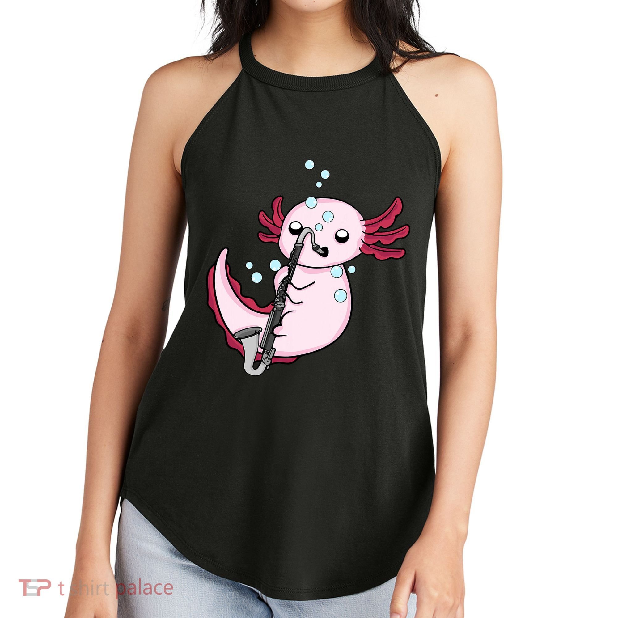 Bass Clarinet Player  Axolotl Music Lover Bass Clarinet Women's Perfect Tri Rocker Tank