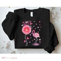 Breast Cancer Pink Flamingo Daisy Awareness Ribbon Sweatshirt thumb 2