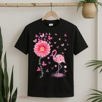 Breast Cancer Pink Flamingo Daisy Awareness Ribbon T-Shirt thumb 2