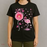 Breast Cancer Pink Flamingo Daisy Awareness Ribbon T-Shirt thumb 4