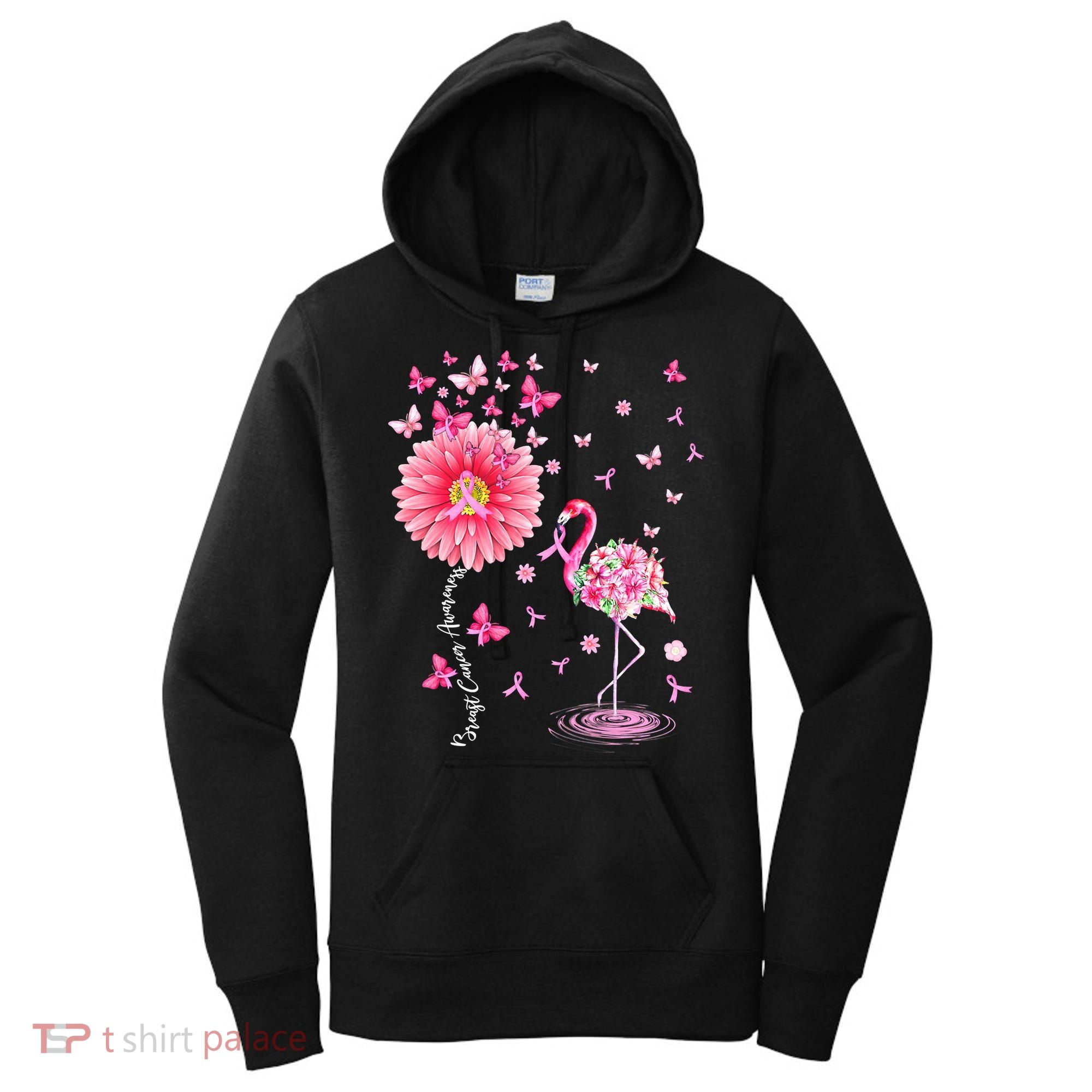 Breast Cancer Pink Flamingo Daisy Awareness Ribbon Women's Hoodie