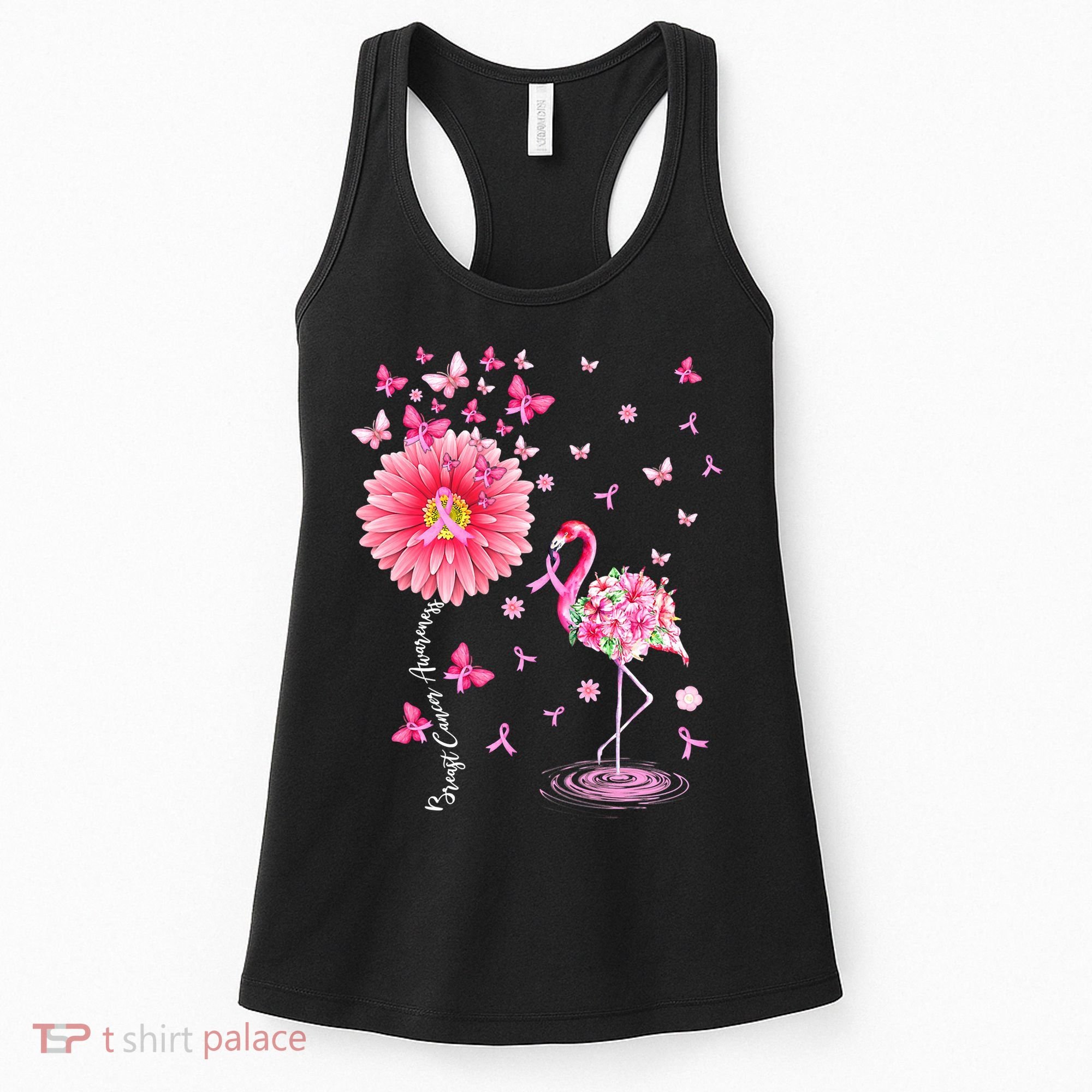 Breast Cancer Pink Flamingo Daisy Awareness Ribbon Women's Tank Top
