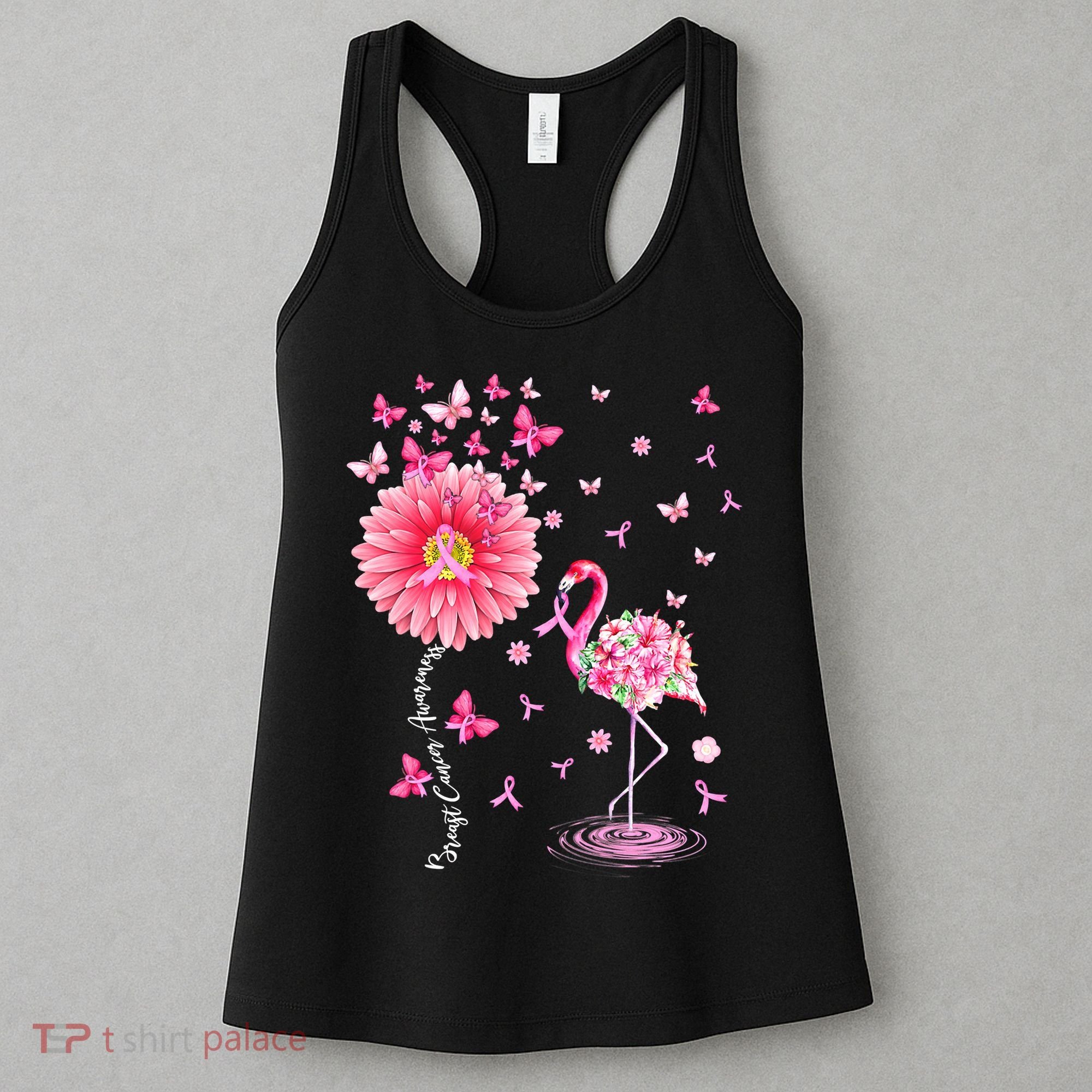 Breast Cancer Pink Flamingo Daisy Awareness Ribbon Women's Tank Top
