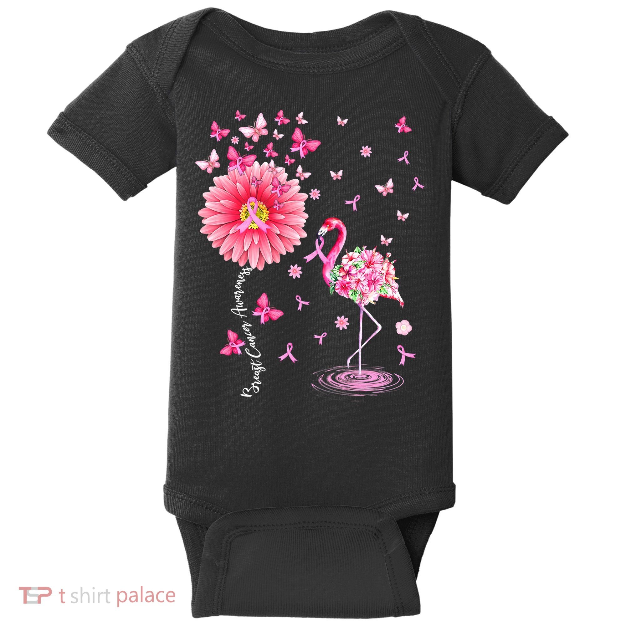 Breast Cancer Pink Flamingo Daisy Awareness Ribbon Baby Bodysuit