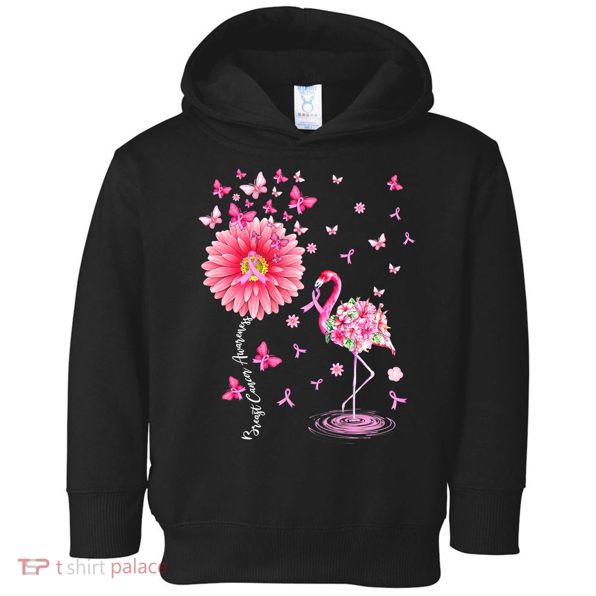Breast Cancer Pink Flamingo Daisy Awareness Ribbon Toddler Hoodie