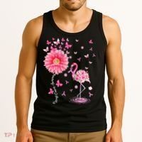 Breast Cancer Pink Flamingo Daisy Awareness Ribbon Tank Top thumb 3