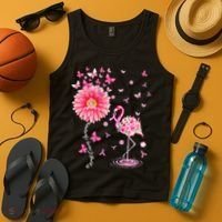 Breast Cancer Pink Flamingo Daisy Awareness Ribbon Tank Top thumb 4