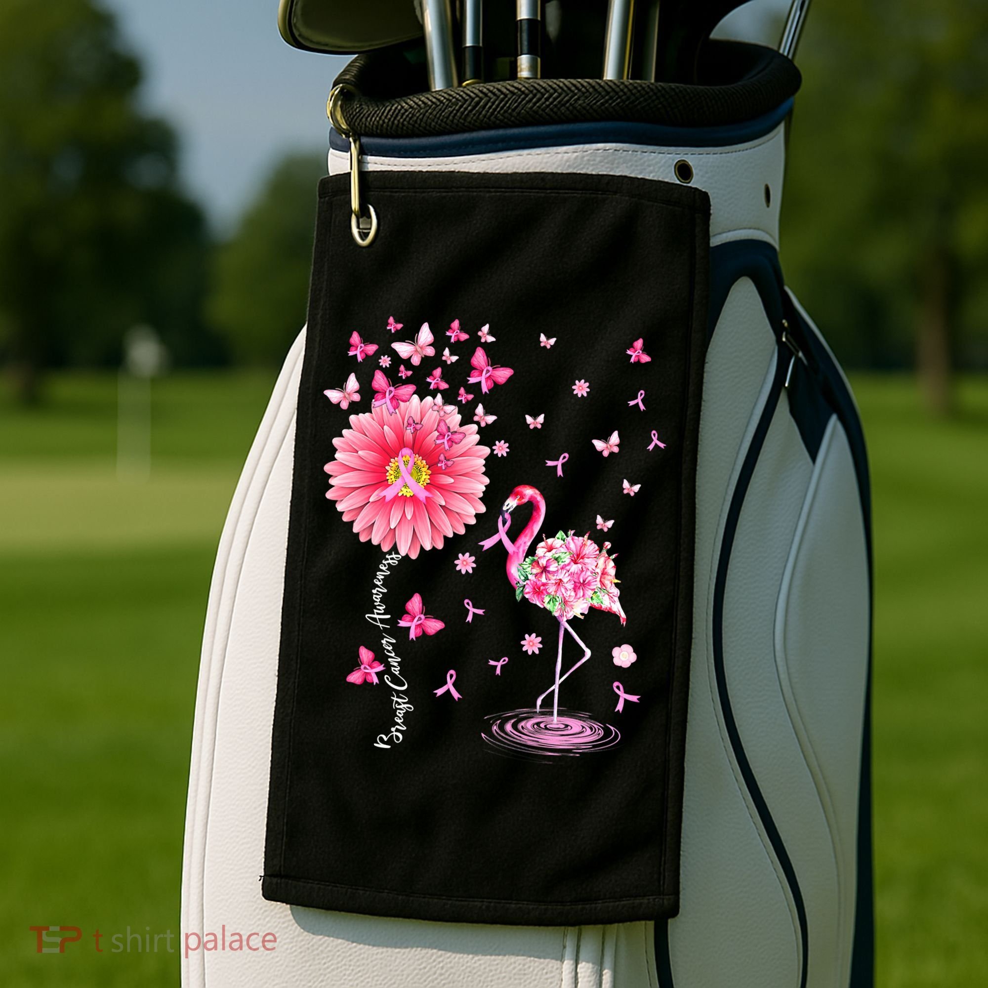 Breast Cancer Pink Flamingo Daisy Awareness Ribbon Golf Towel