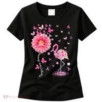 Breast Cancer Pink Flamingo Daisy Awareness Ribbon Women's T-Shirt thumb 0