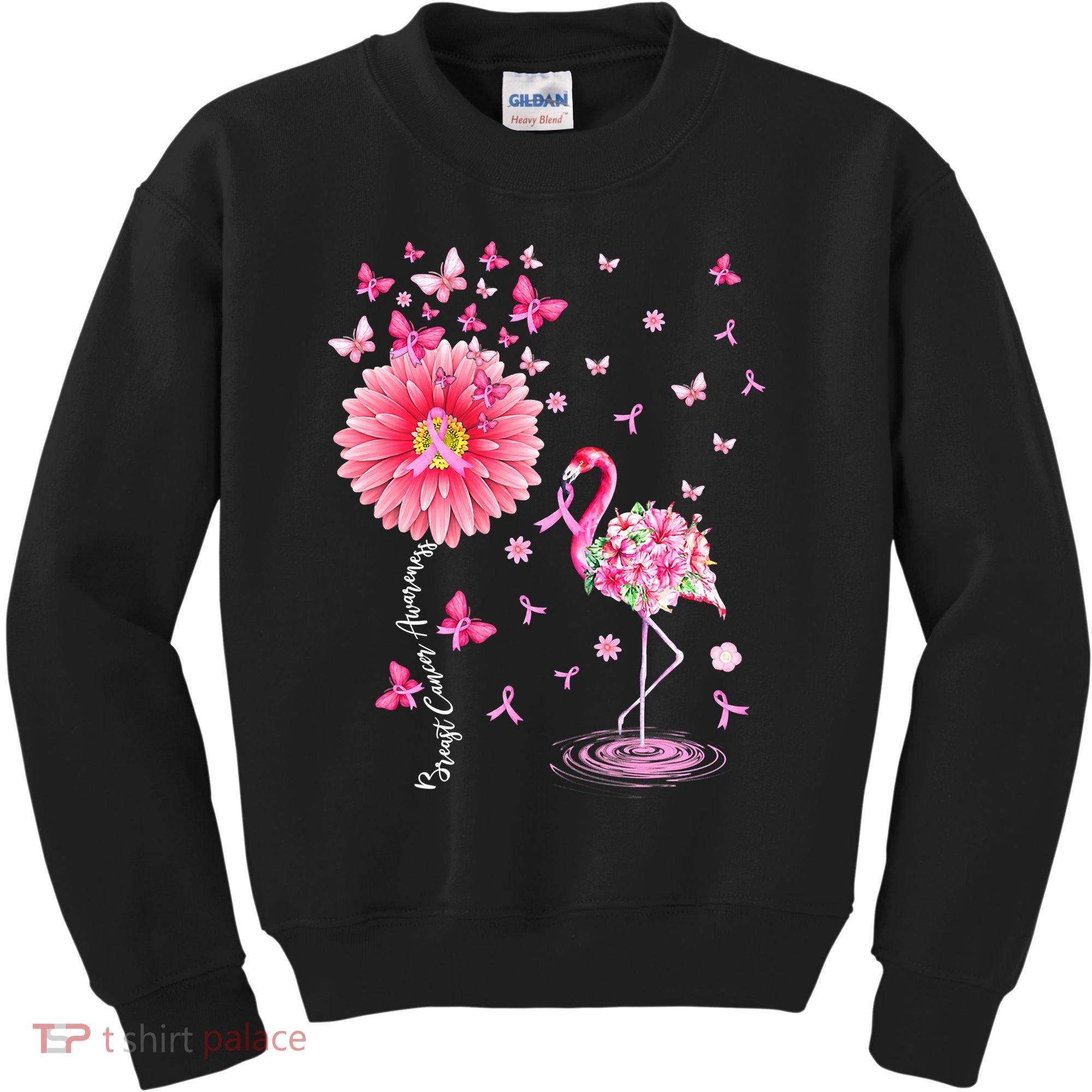 Breast Cancer Pink Flamingo Daisy Awareness Ribbon Kids Sweatshirt