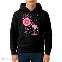 Breast Cancer Pink Flamingo Daisy Awareness Ribbon Kids Hoodie thumb 4