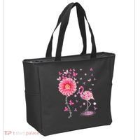 Breast Cancer Pink Flamingo Daisy Awareness Ribbon Tote Bag thumb 2