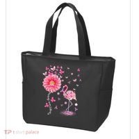 Breast Cancer Pink Flamingo Daisy Awareness Ribbon Tote Bag thumb 3
