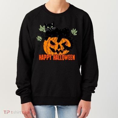 Black Cat Pumpkin Halloween Day Sublimation Retro Halloween Women's Sweatshirt